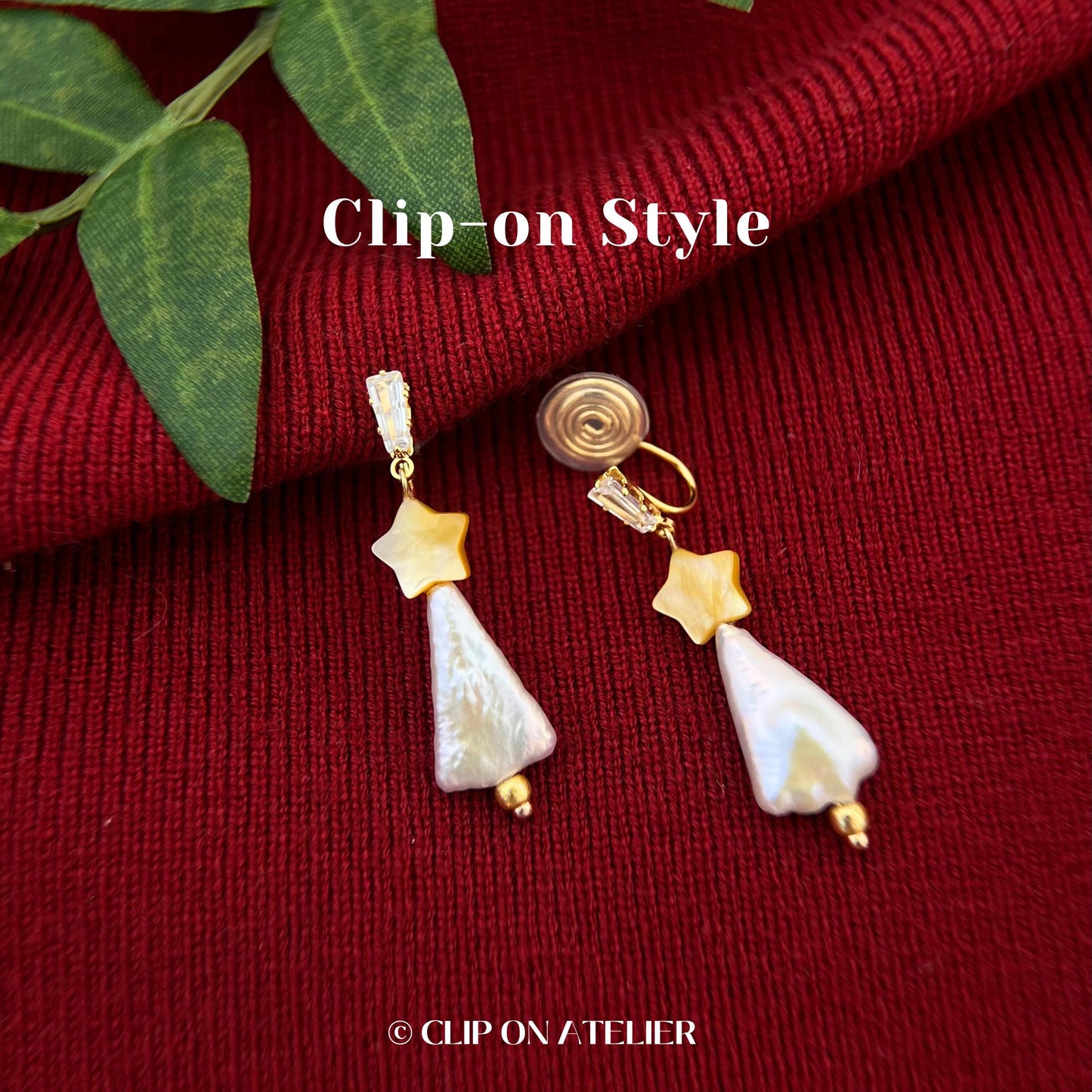 Baroque Pearl Christmas Tree Clip On Earrings