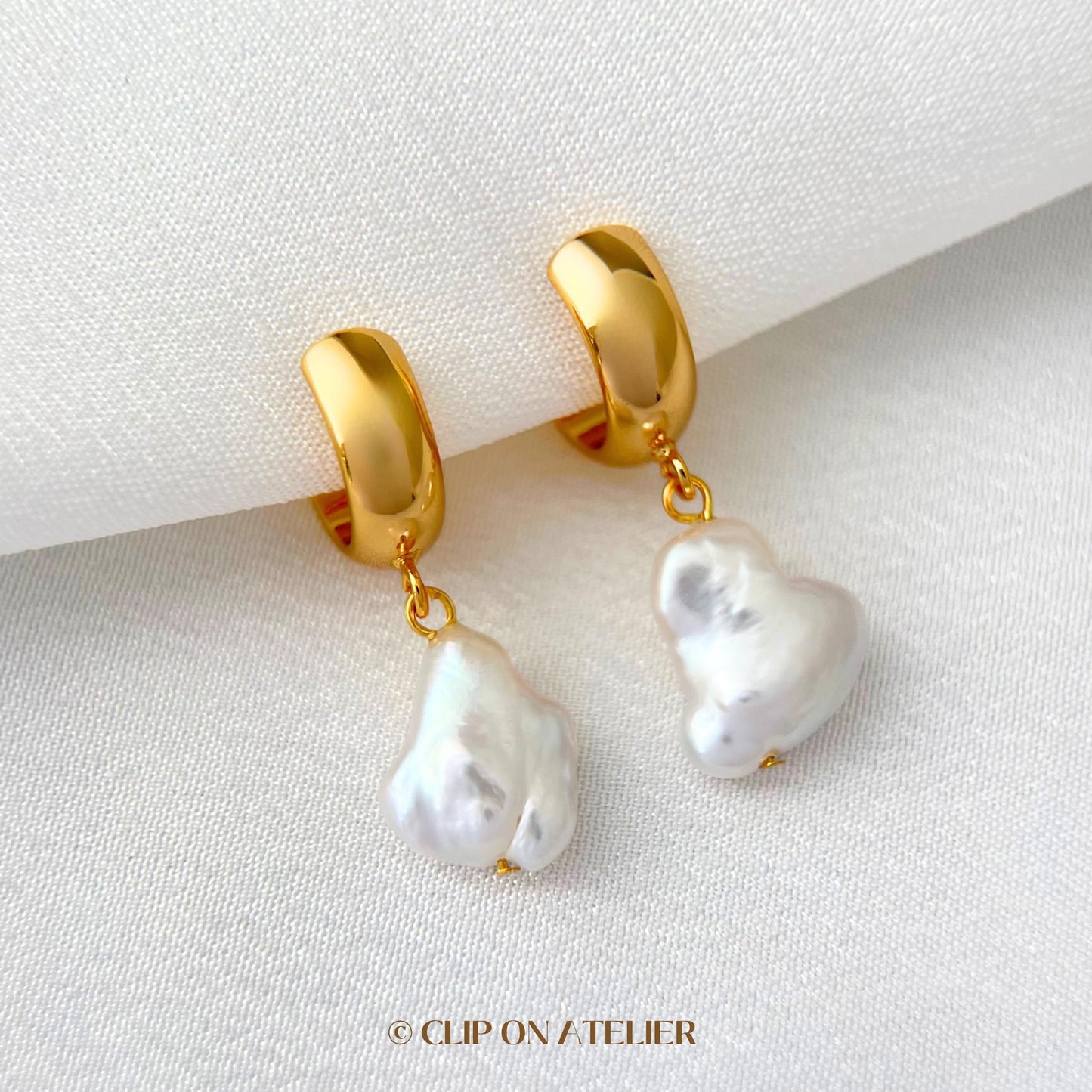 Real Baroque Pearl Clip On Earrings Gold Hoop Huggie Ear Clips, Non Pierced Ears, Dainty Boho Wedding Jewelry Bridesmaids Gifts Birthday Mom