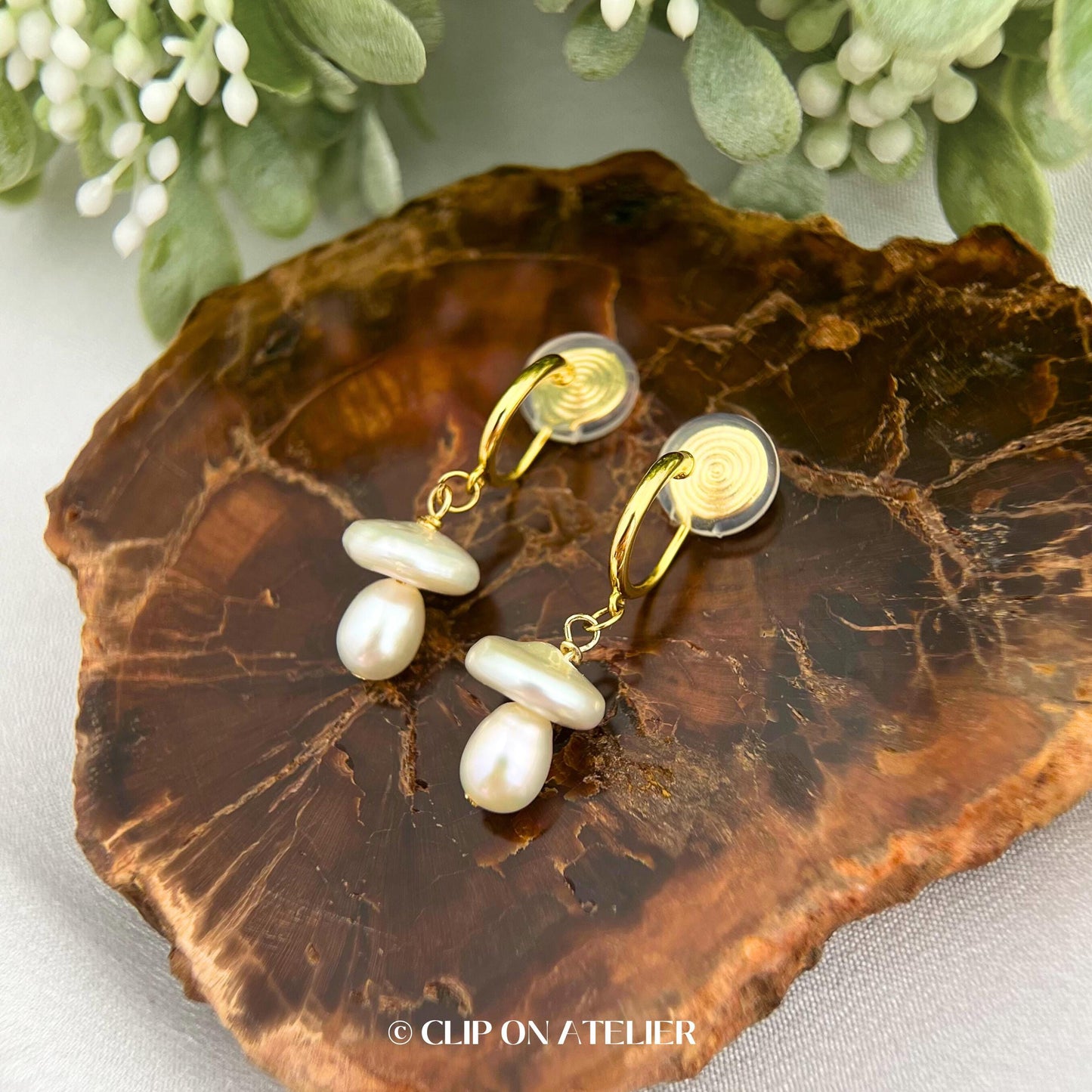 Mushroom Natural Pearl Clip On Earrings