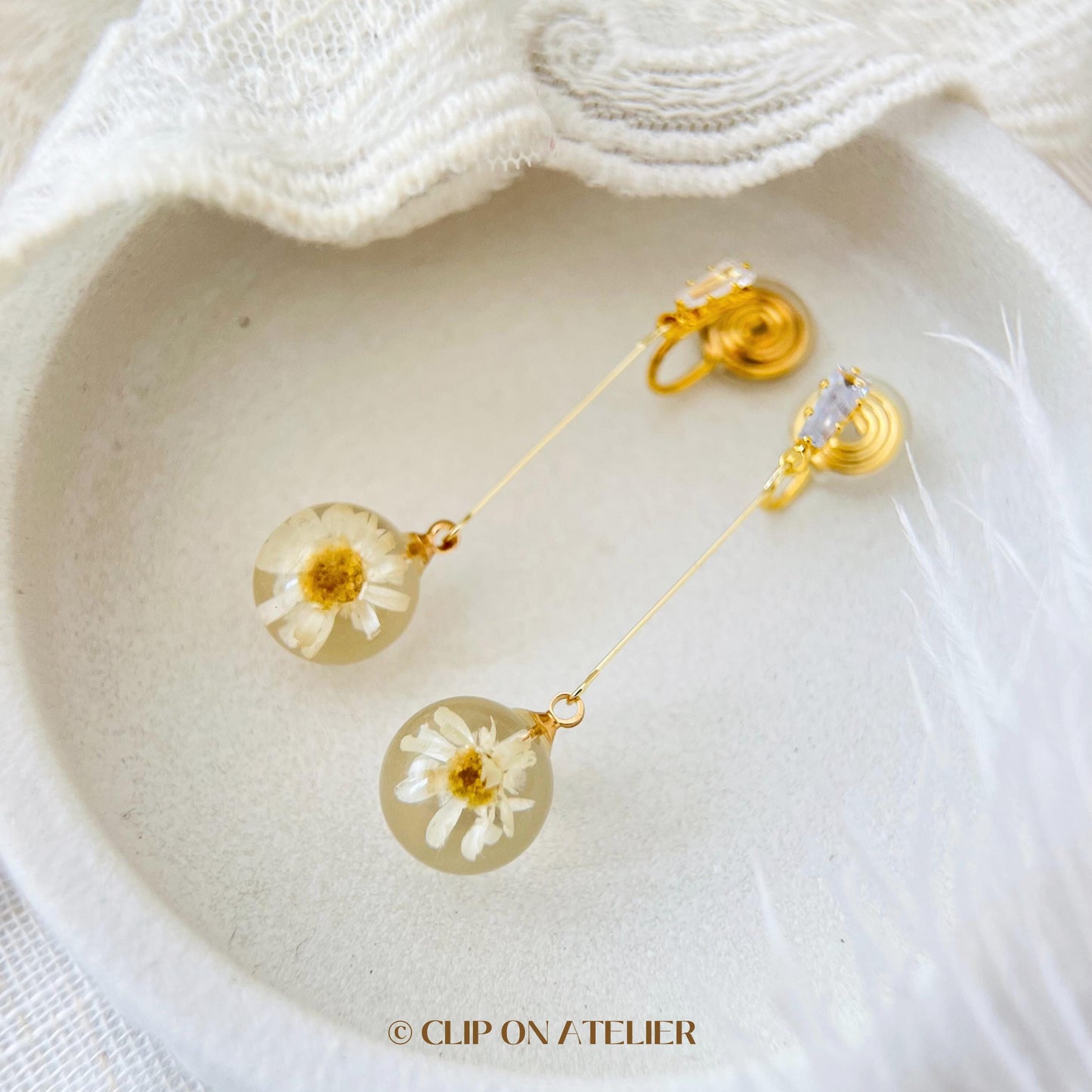 Fairy Resin Daisy Clip On Earrings