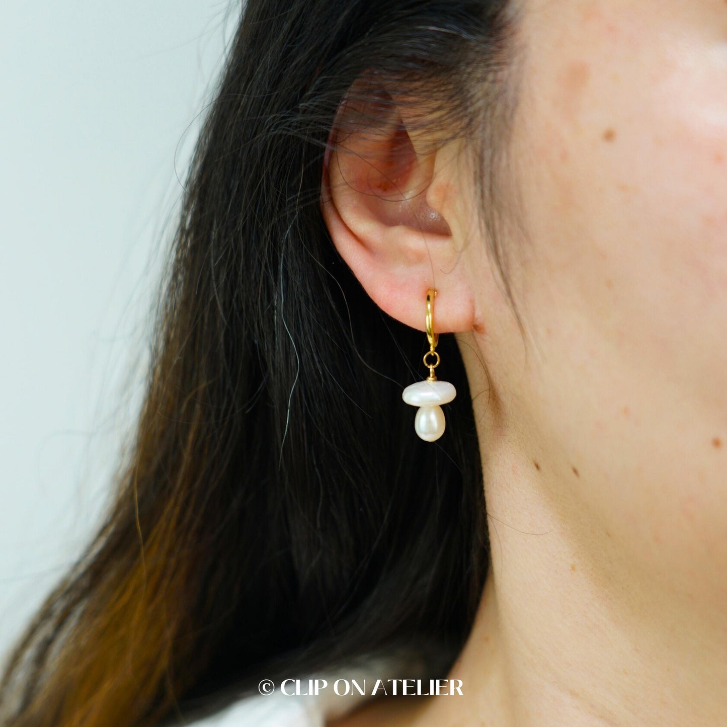 Mushroom Natural Pearl Clip On Earrings