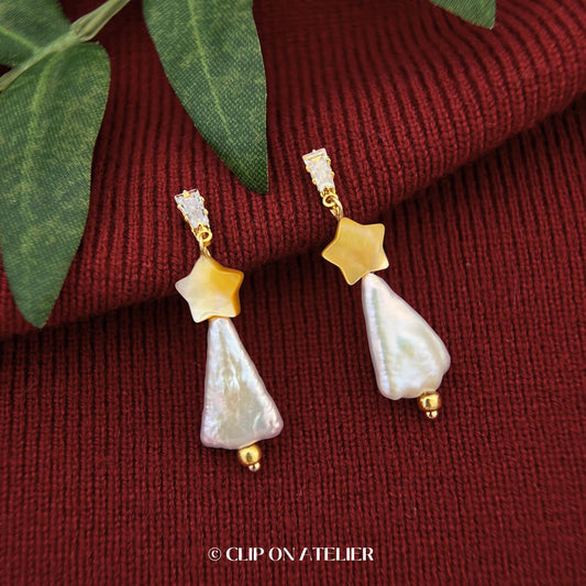 Baroque Pearl Christmas Tree Clip On Earrings