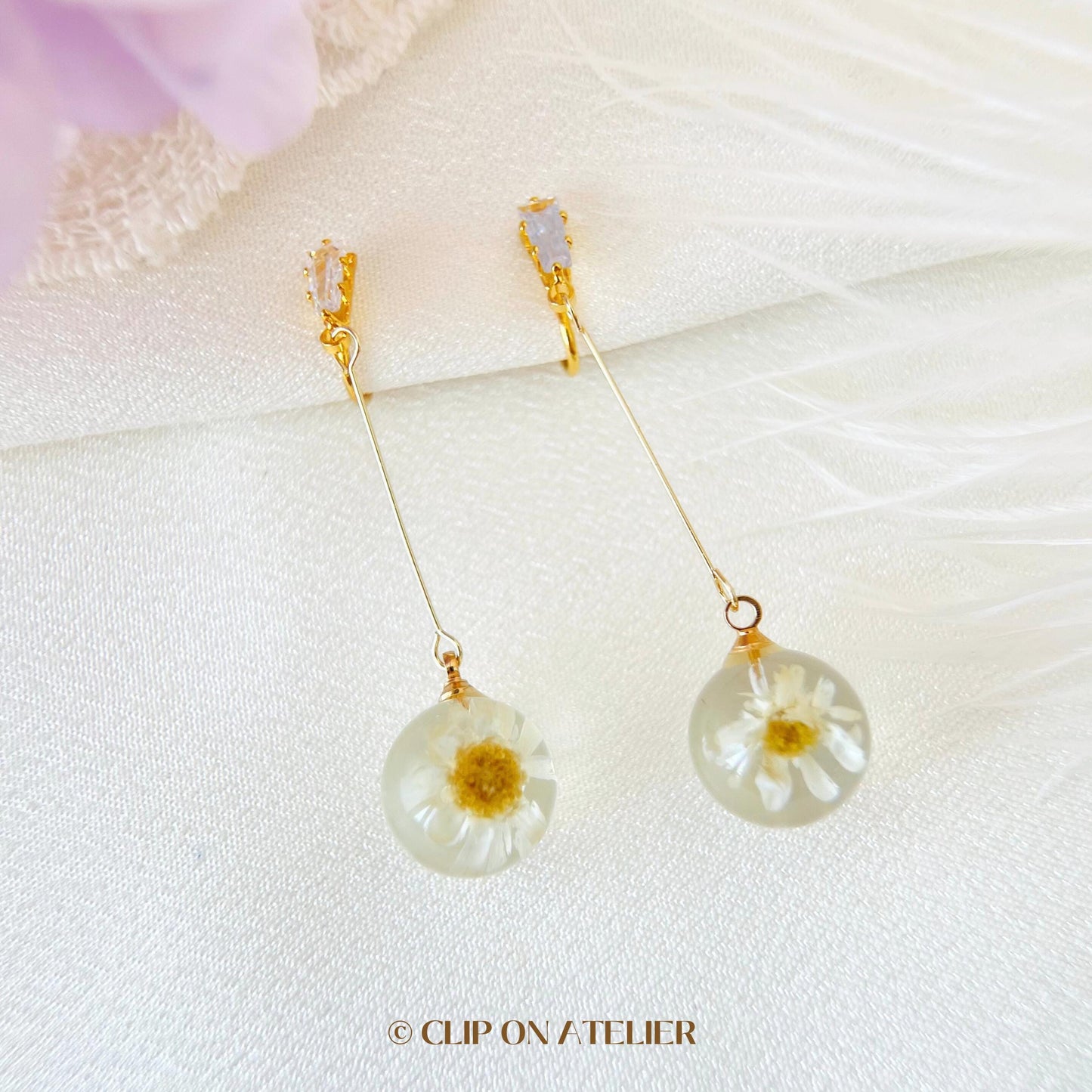 Fairy Resin Daisy Clip On Earrings
