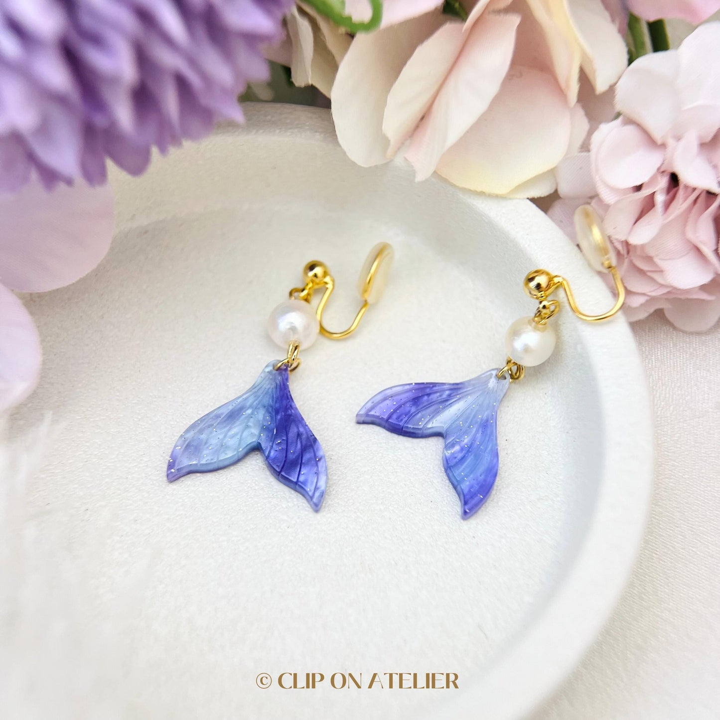 Mermaid Tail Natural Pearl Clip On Earrings