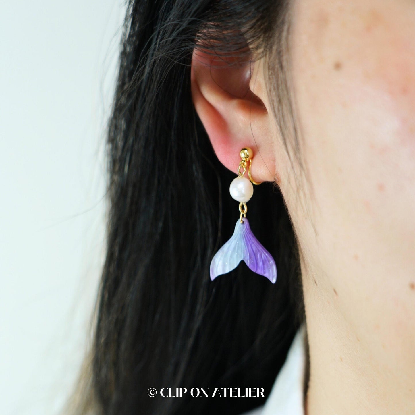 Mermaid Tail Natural Pearl Clip On Earrings