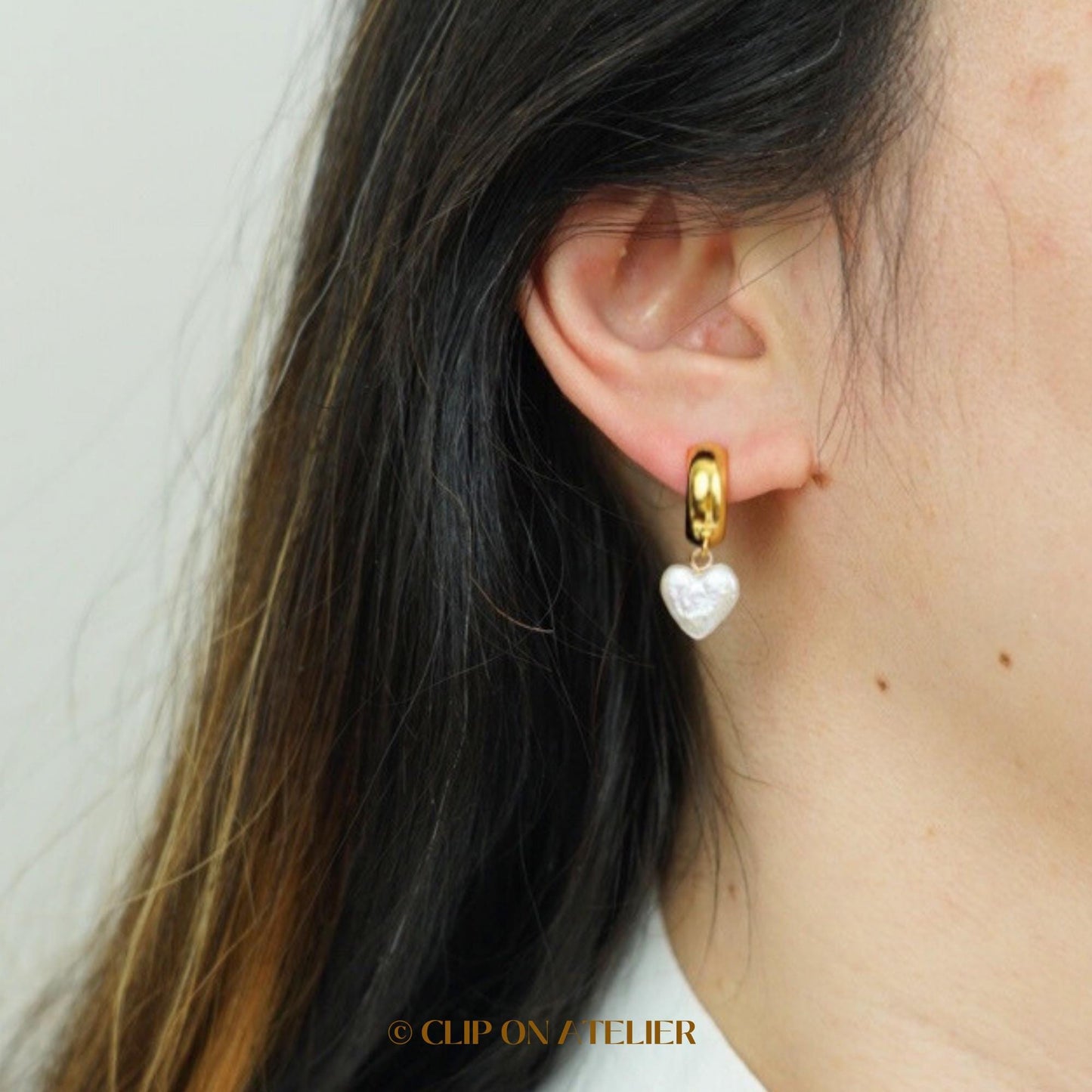 Clip On Earrings Pearl Heart Love Gold Hoop Minimalist Huggies Dainty Bridal Drop Earrings, Non Pierced Ears, Boho Bridemaid Gifts Birthday