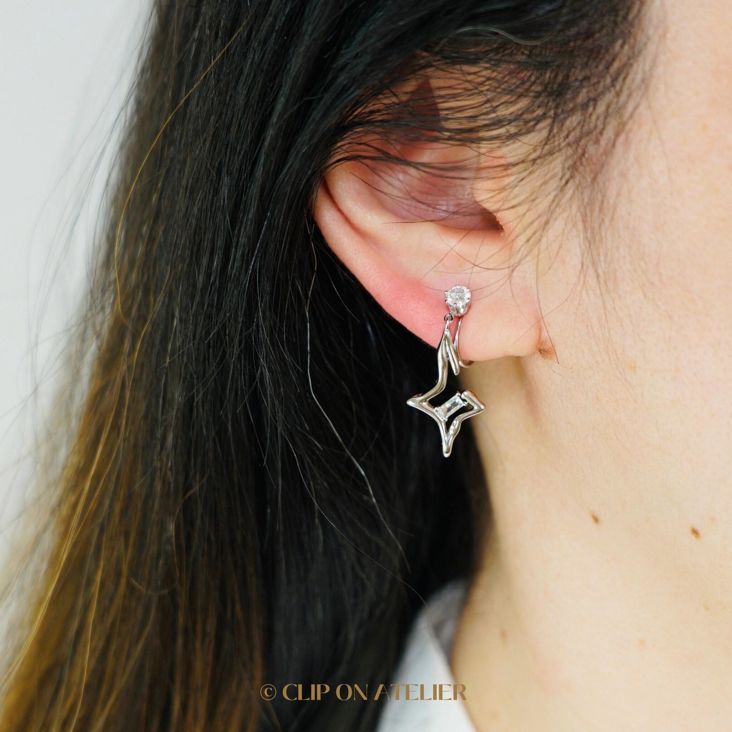 Clip On Earrings Star Minimalist Silver Diamond Stars Dainty Ear Clips | Pain Free Clip Coil Design | Non Pierced Ears | Starry Jewelry Gift