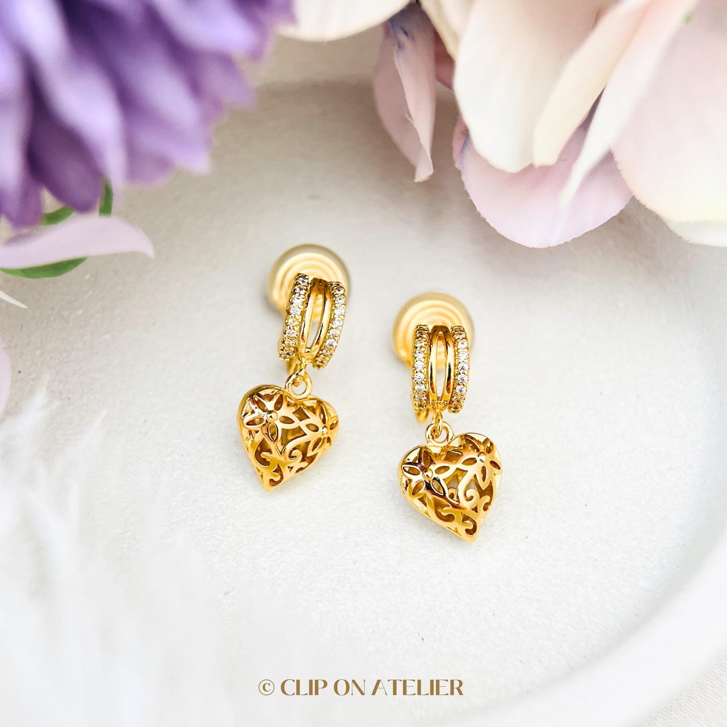 Vintage-Inspired Heart Clip On Earrings