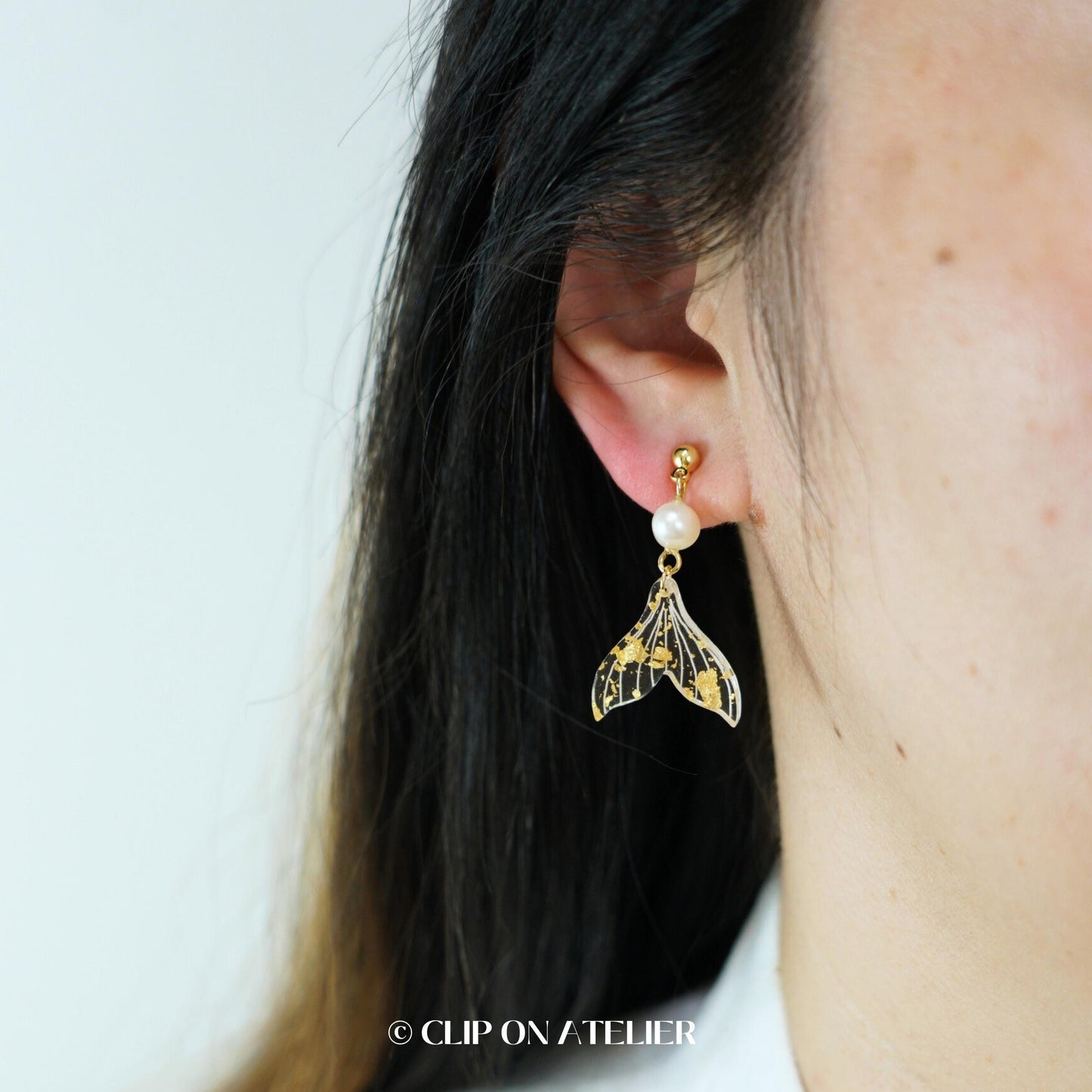 Mermaid Tail Natural Pearl Clip On Earrings