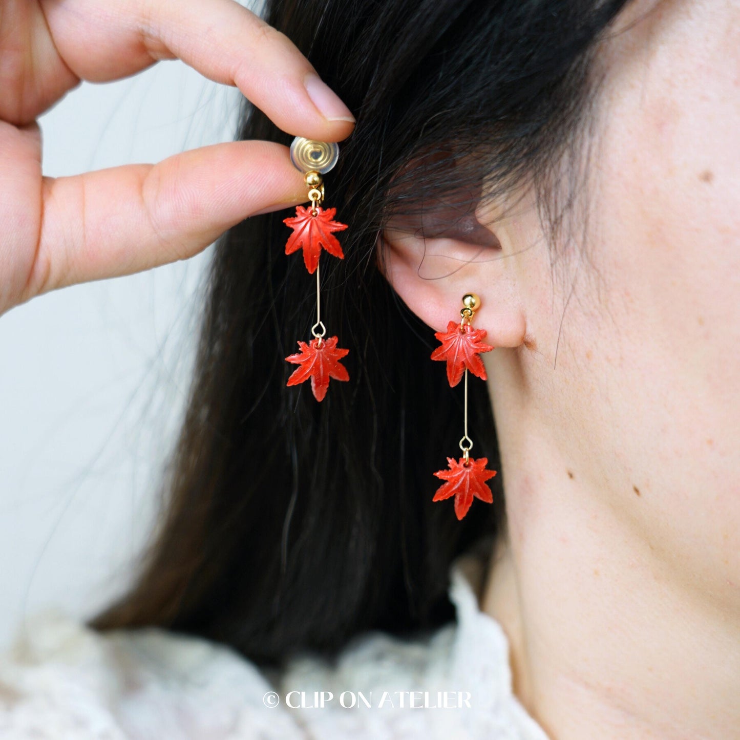 Clip On Earrings Maple Leaf Ginkgo Leaves, Autumn Fall Gift Boho Dangle Drop Dainty Minimalist Fairy Ear Clips, Non Pierced Ears No Piercing