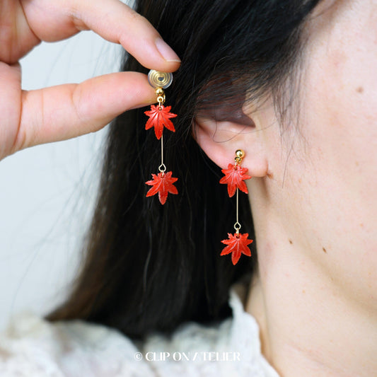 Clip On Earrings Maple Leaf Ginkgo Leaves, Autumn Fall Gift Boho Dangle Drop Dainty Minimalist Fairy Ear Clips, Non Pierced Ears No Piercing