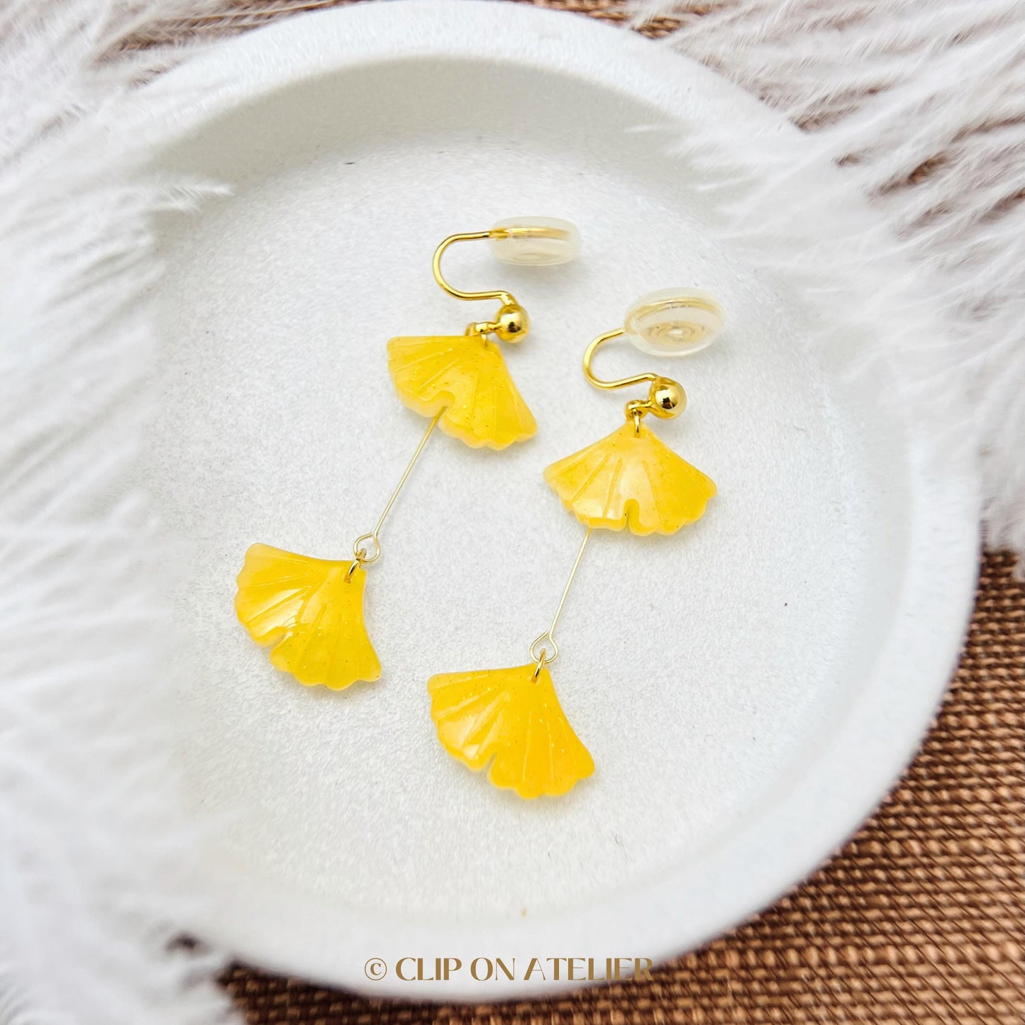 Ginkgo Leaf Clip On Earrings