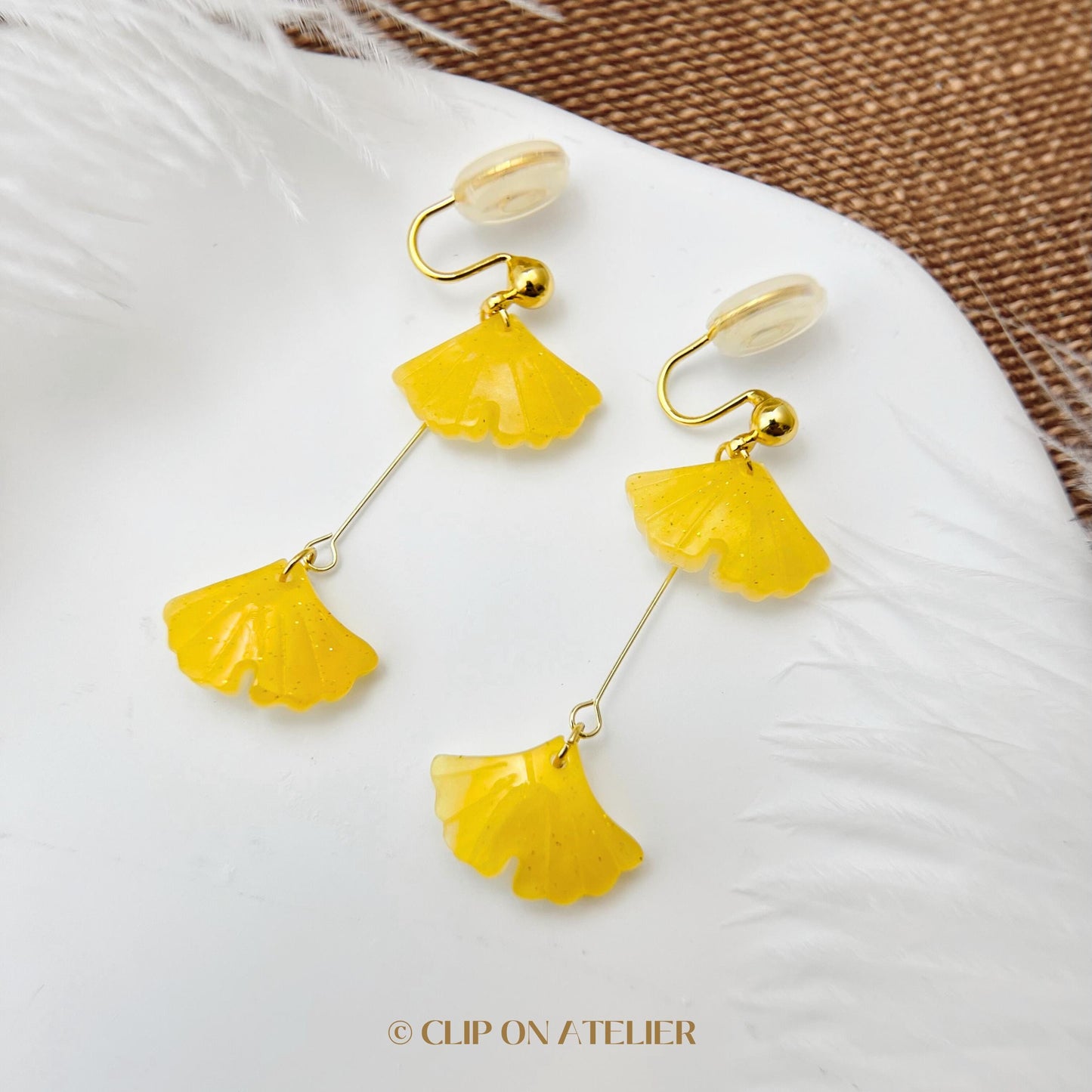 Ginkgo Leaf Clip On Earrings