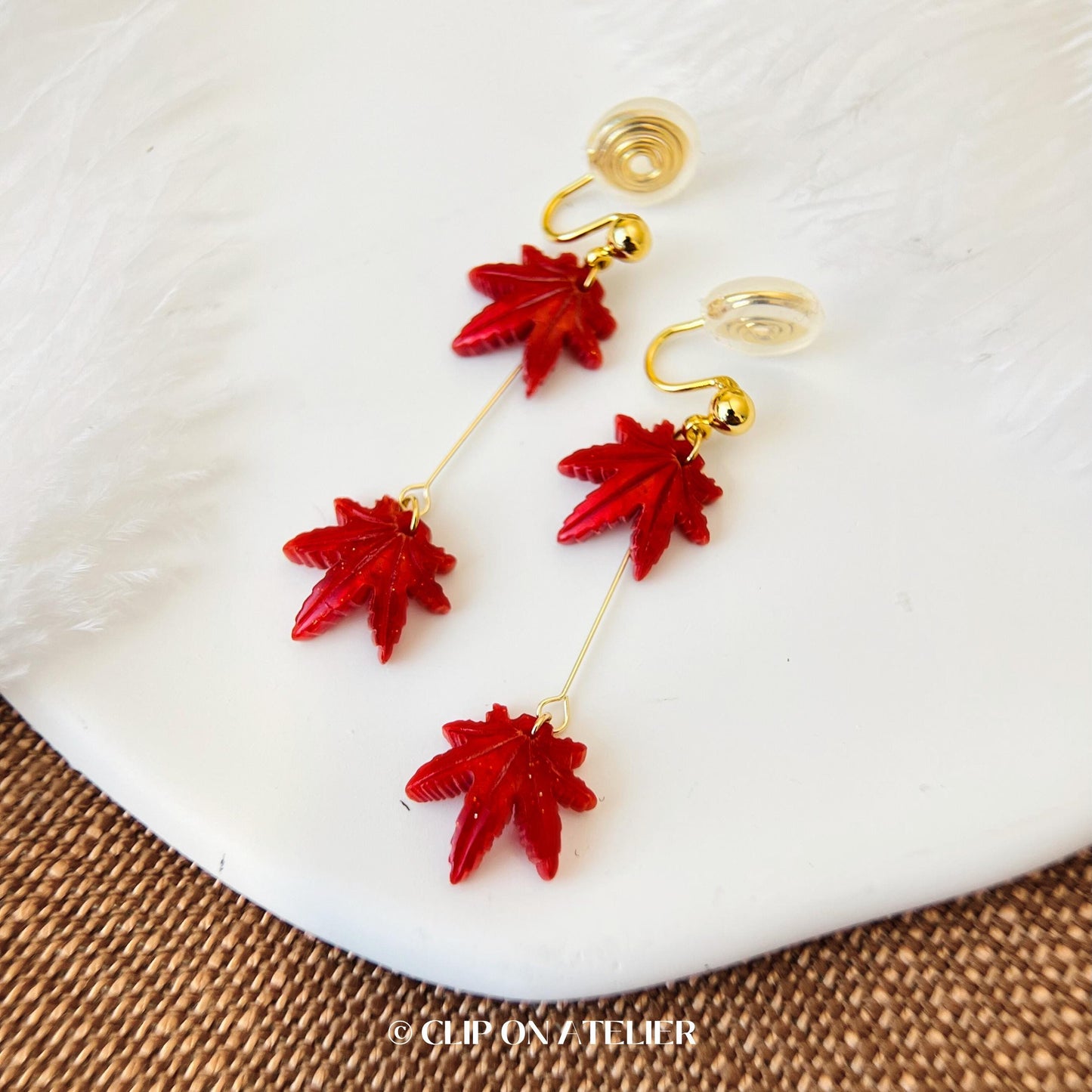 Clip On Earrings Maple Leaf Ginkgo Leaves, Autumn Fall Gift Boho Dangle Drop Dainty Minimalist Fairy Ear Clips, Non Pierced Ears No Piercing