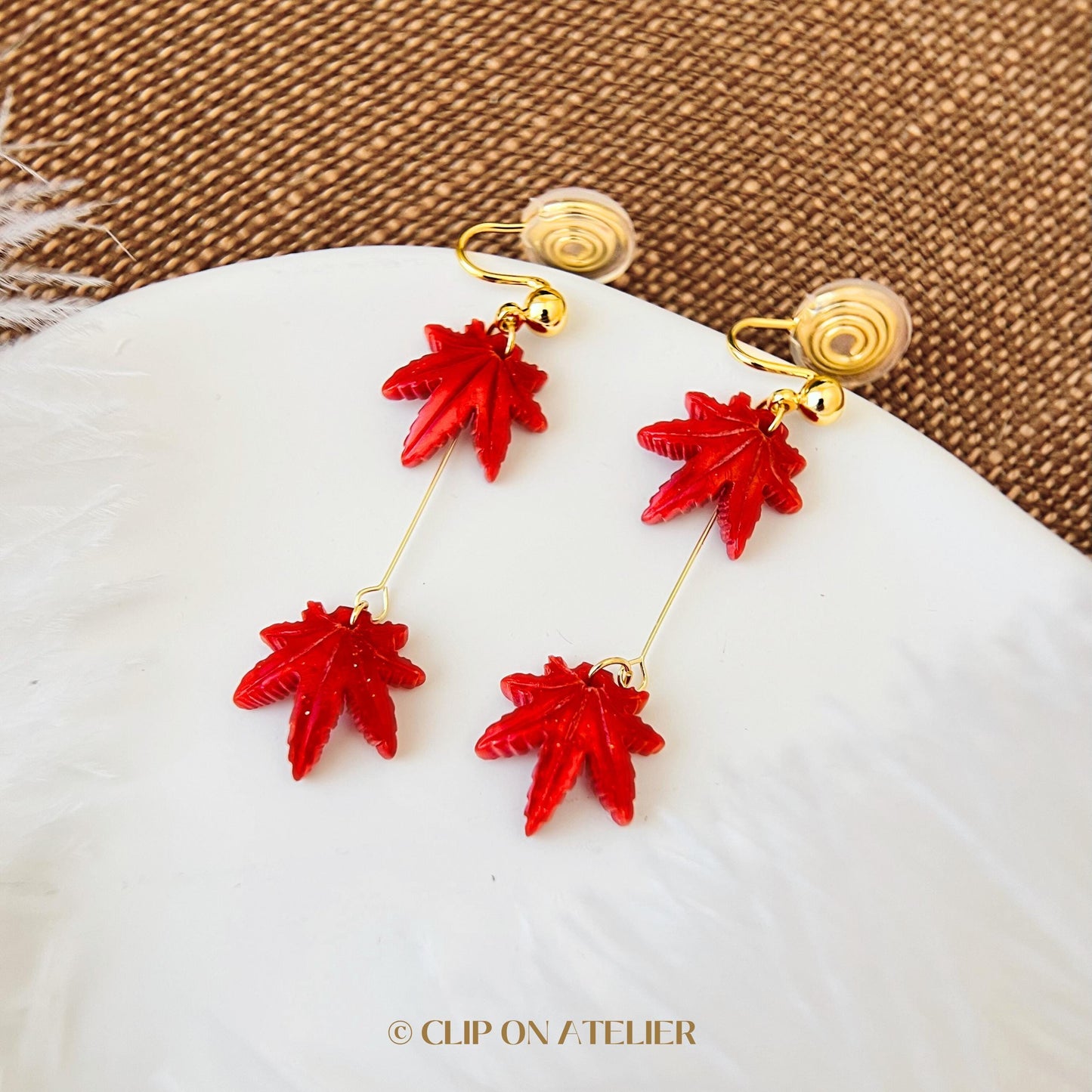 Clip On Earrings Maple Leaf Ginkgo Leaves, Autumn Fall Gift Boho Dangle Drop Dainty Minimalist Fairy Ear Clips, Non Pierced Ears No Piercing
