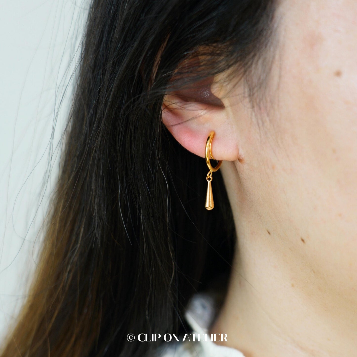Clip On Earrings Minimalist Gold Hoop Teardrop Dangle Huggies, Simple Dainty Classy Hypoallergenic Ear Clips, Non Pierced Ears No Piercing