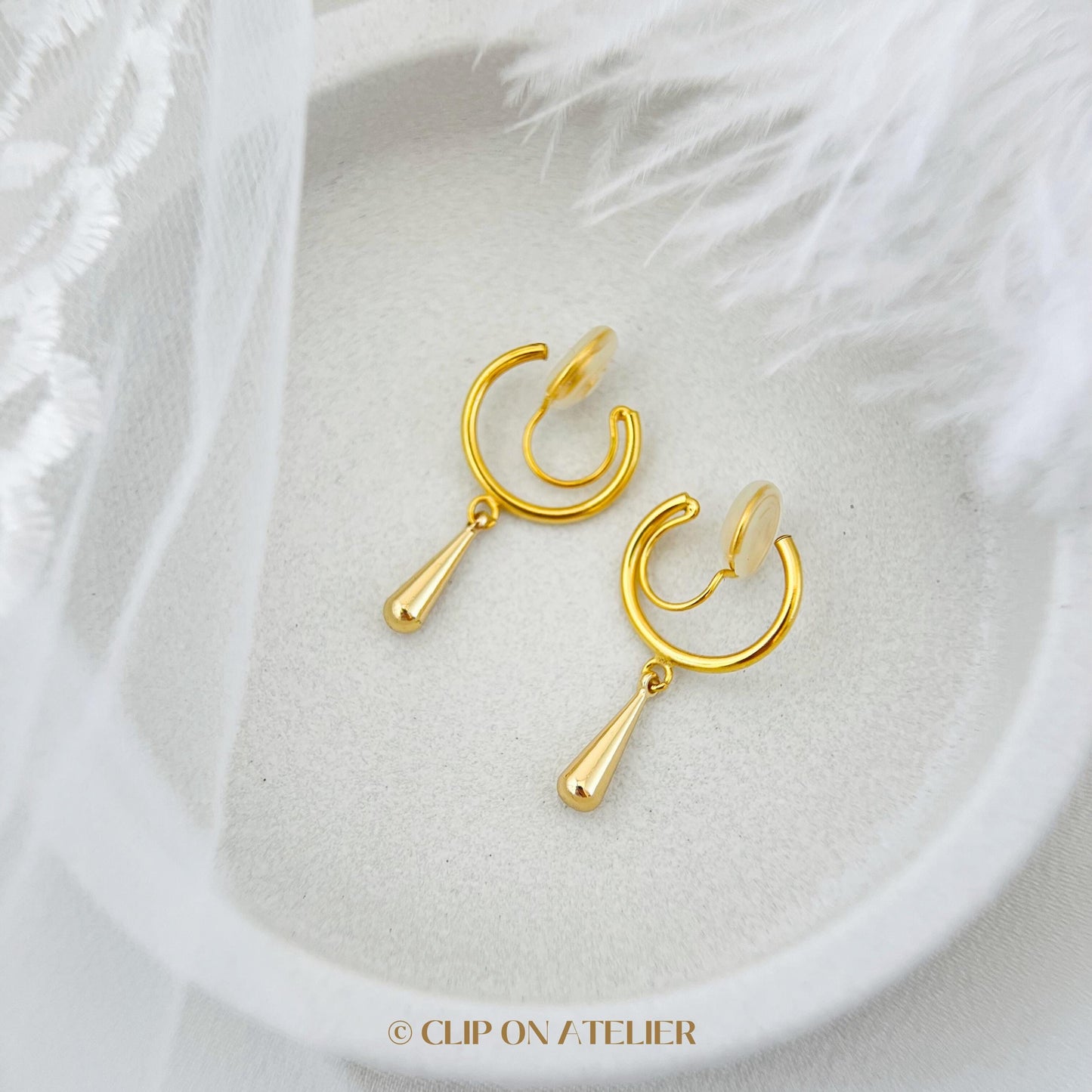 Clip On Earrings Minimalist Gold Hoop Teardrop Dangle Huggies, Simple Dainty Classy Hypoallergenic Ear Clips, Non Pierced Ears No Piercing