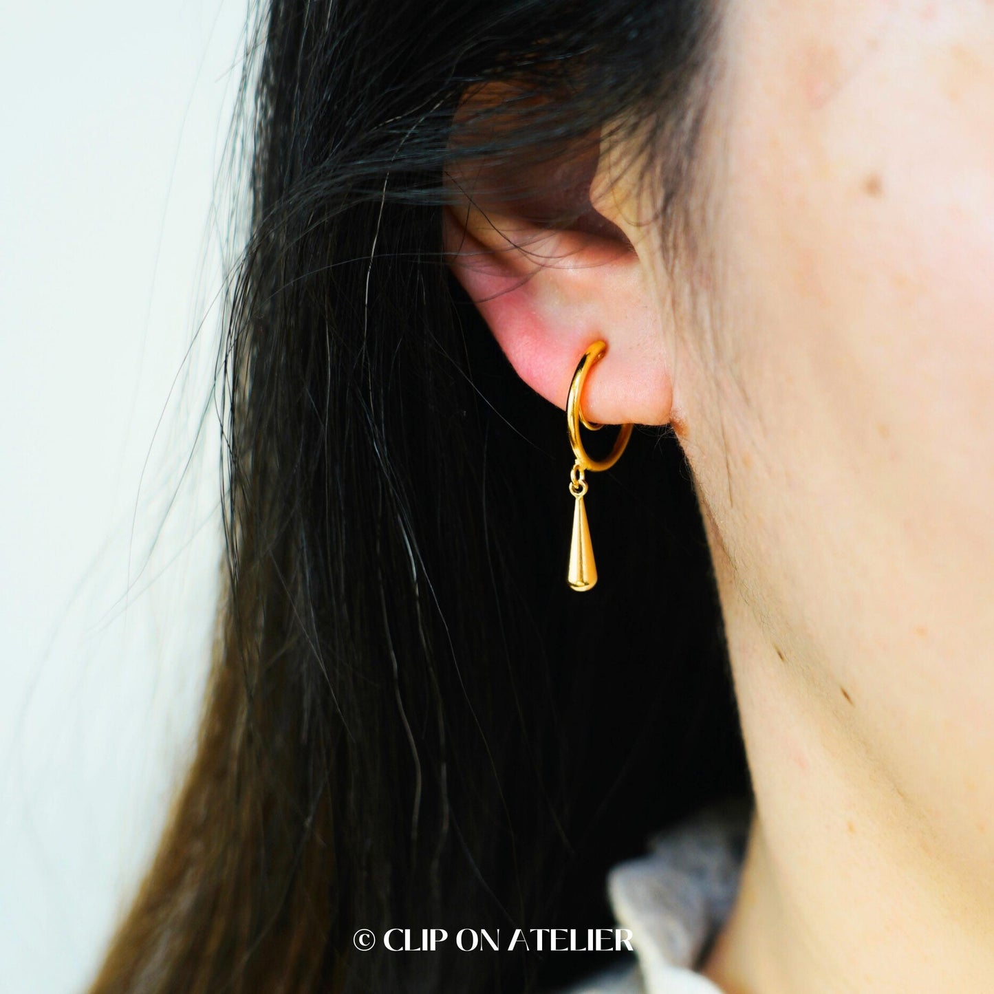Clip On Earrings Minimalist Gold Hoop Teardrop Dangle Huggies, Simple Dainty Classy Hypoallergenic Ear Clips, Non Pierced Ears No Piercing