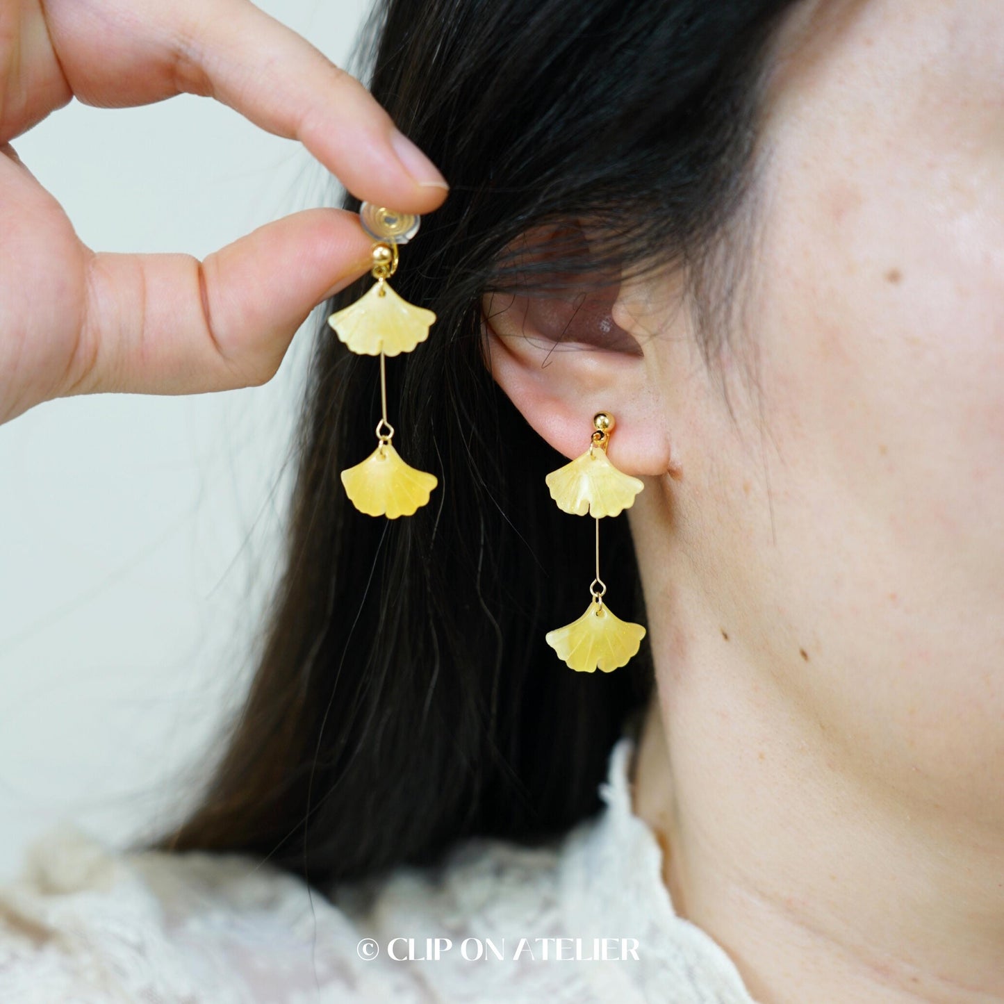 Ginkgo Leaf Clip On Earrings