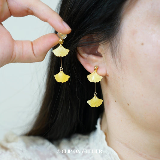 Ginkgo Leaf Clip On Earrings