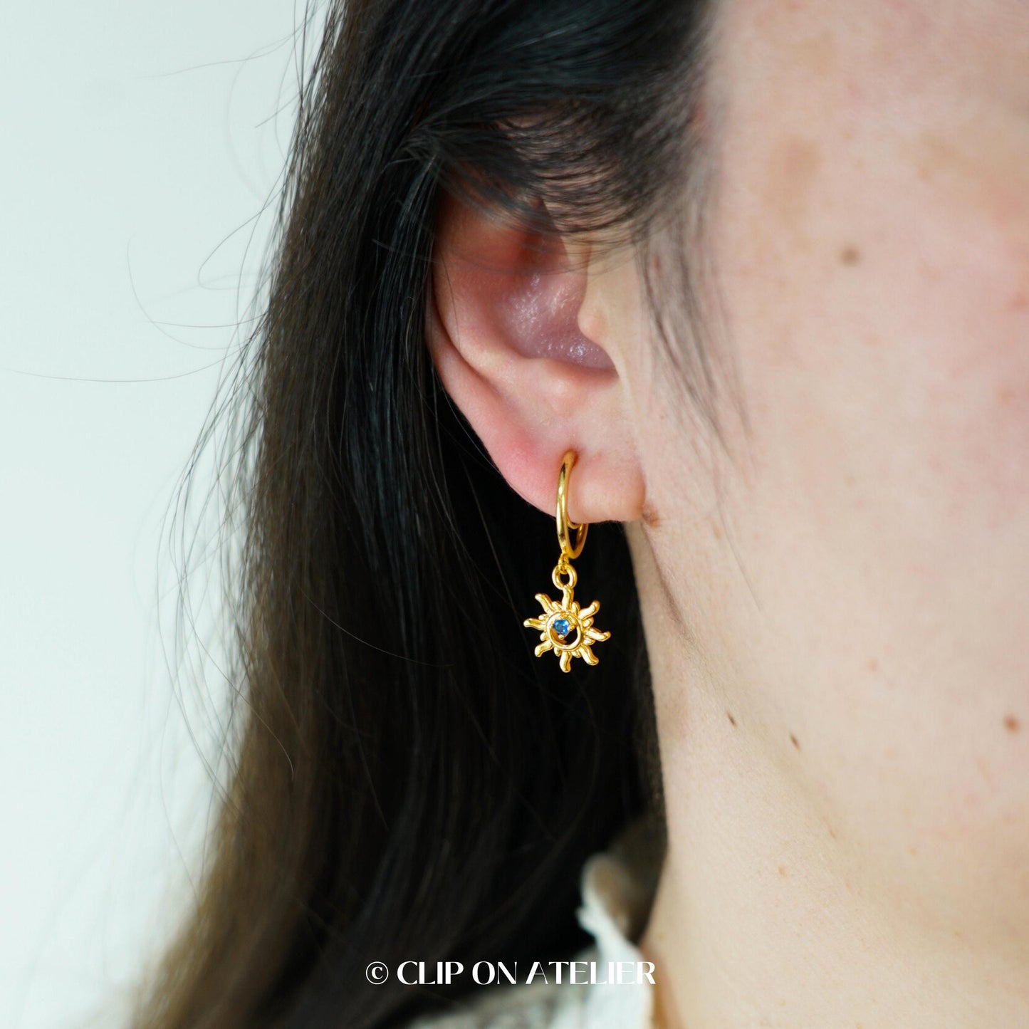 Sunburst Clip On Earrings Minimalist Gold Hoop