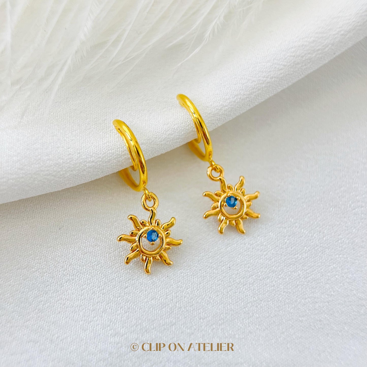 Sunburst Clip On Earrings Minimalist Gold Hoop