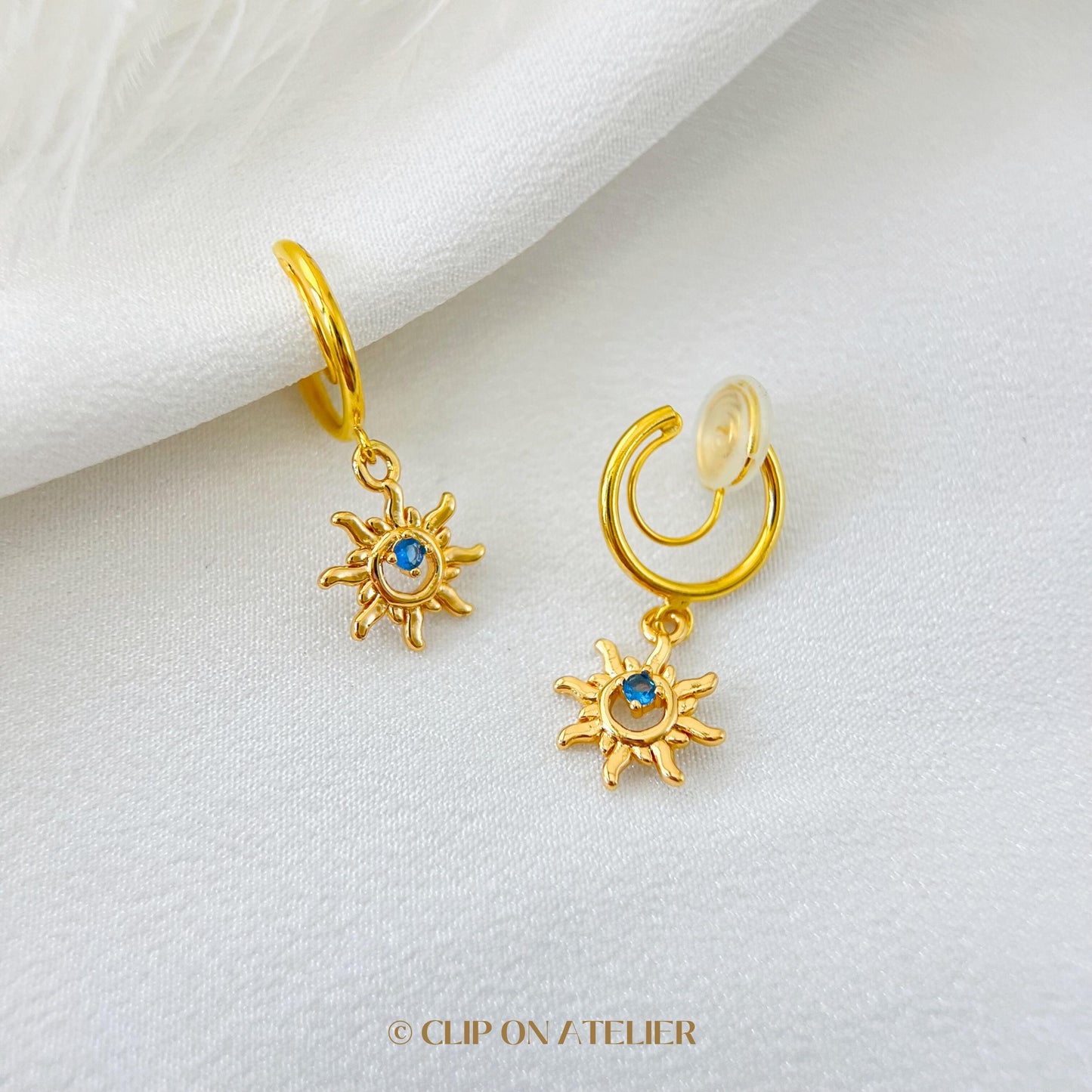 Sunburst Clip On Earrings Minimalist Gold Hoop