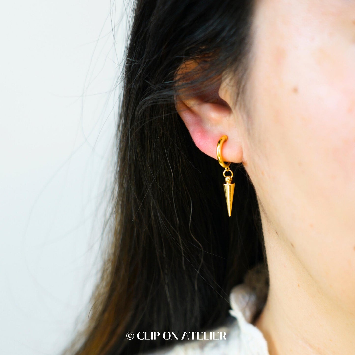 Spike Clip On Earrings Minimalist Silver Gold Small Hoop Dangle Huggies, Simple Edgy Hypoallergenic Ear Clips, Non Pierced Ears No Piercing