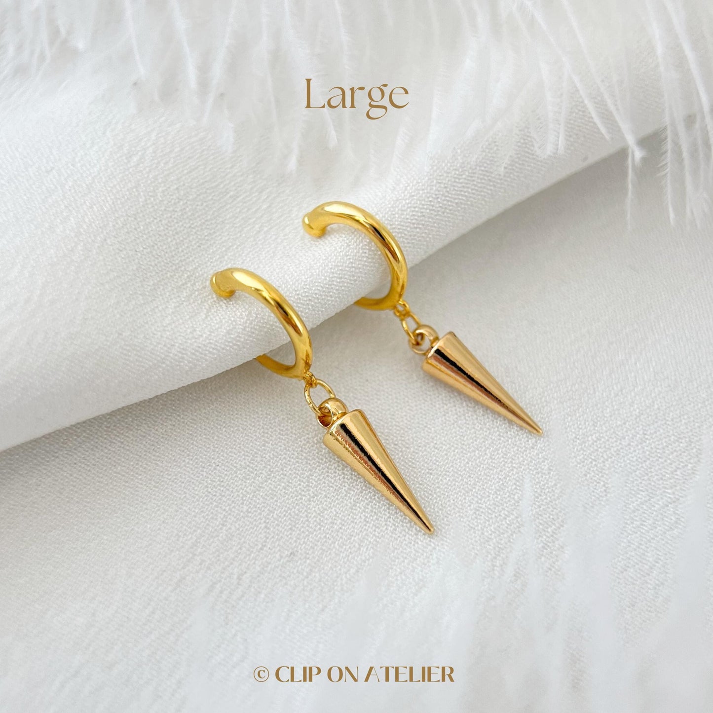 Spike Clip On Earrings Minimalist Silver Gold Small Hoop Dangle Huggies, Simple Edgy Hypoallergenic Ear Clips, Non Pierced Ears No Piercing
