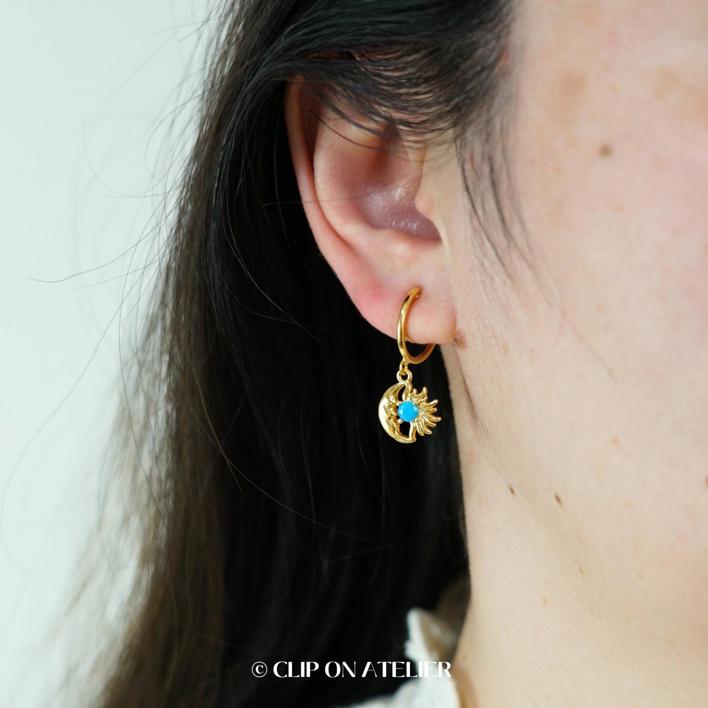 Sunburst & Moon Clip On Earrings