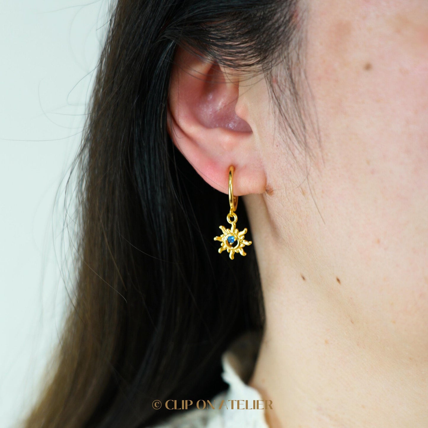 Sunburst Clip On Earrings Minimalist Gold Hoop