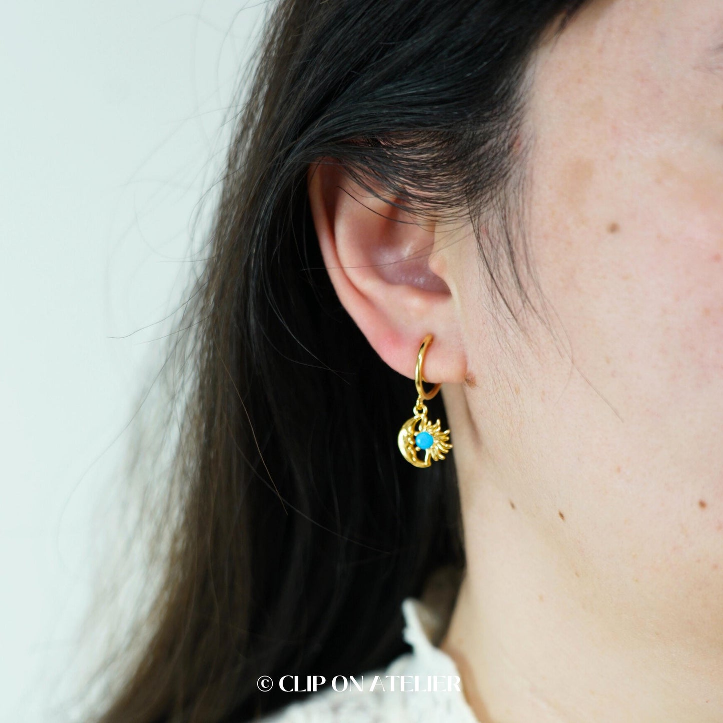 Sunburst & Moon Clip On Earrings