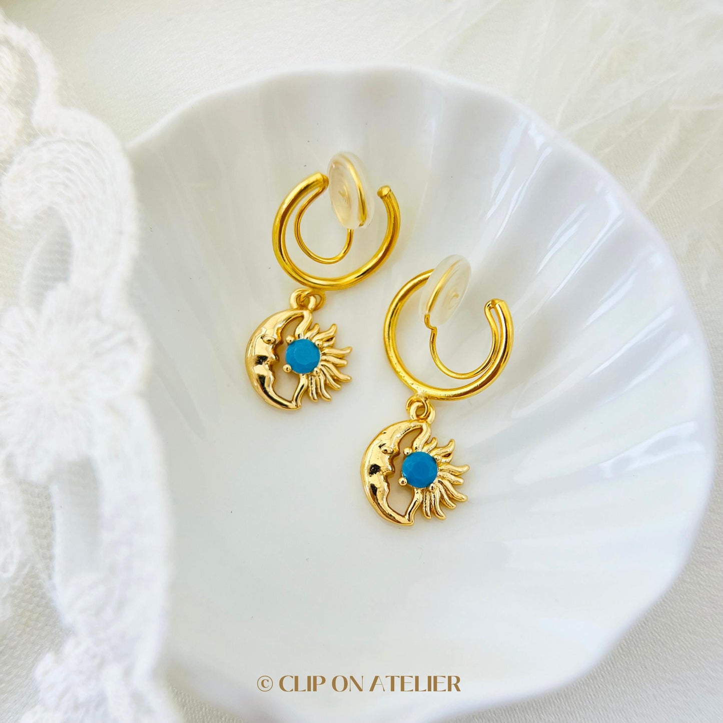 Sunburst & Moon Clip On Earrings