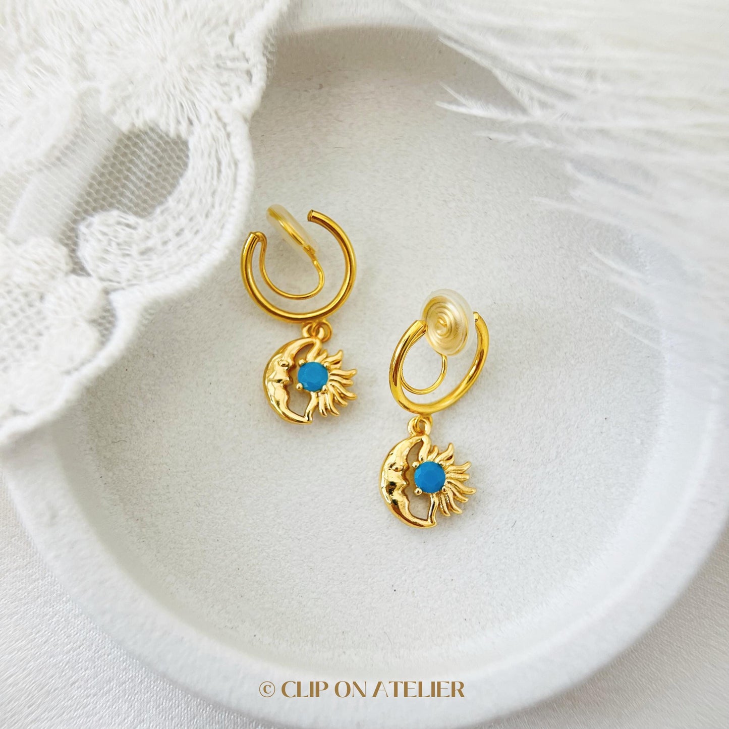 Sunburst & Moon Clip On Earrings