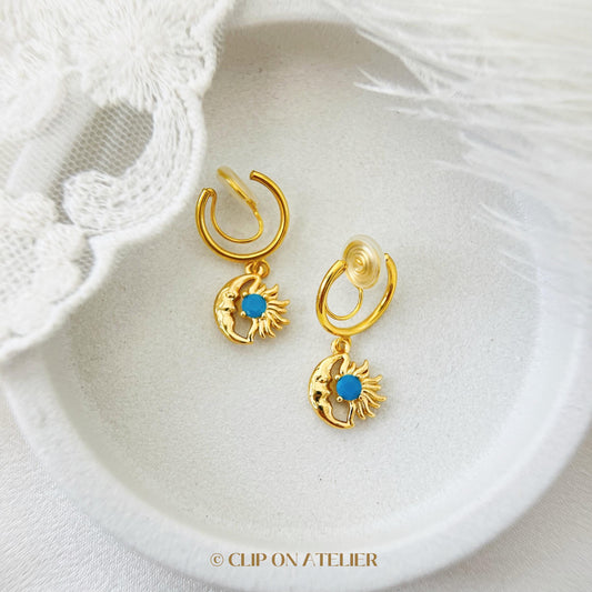 Sunburst & Moon Clip On Earrings