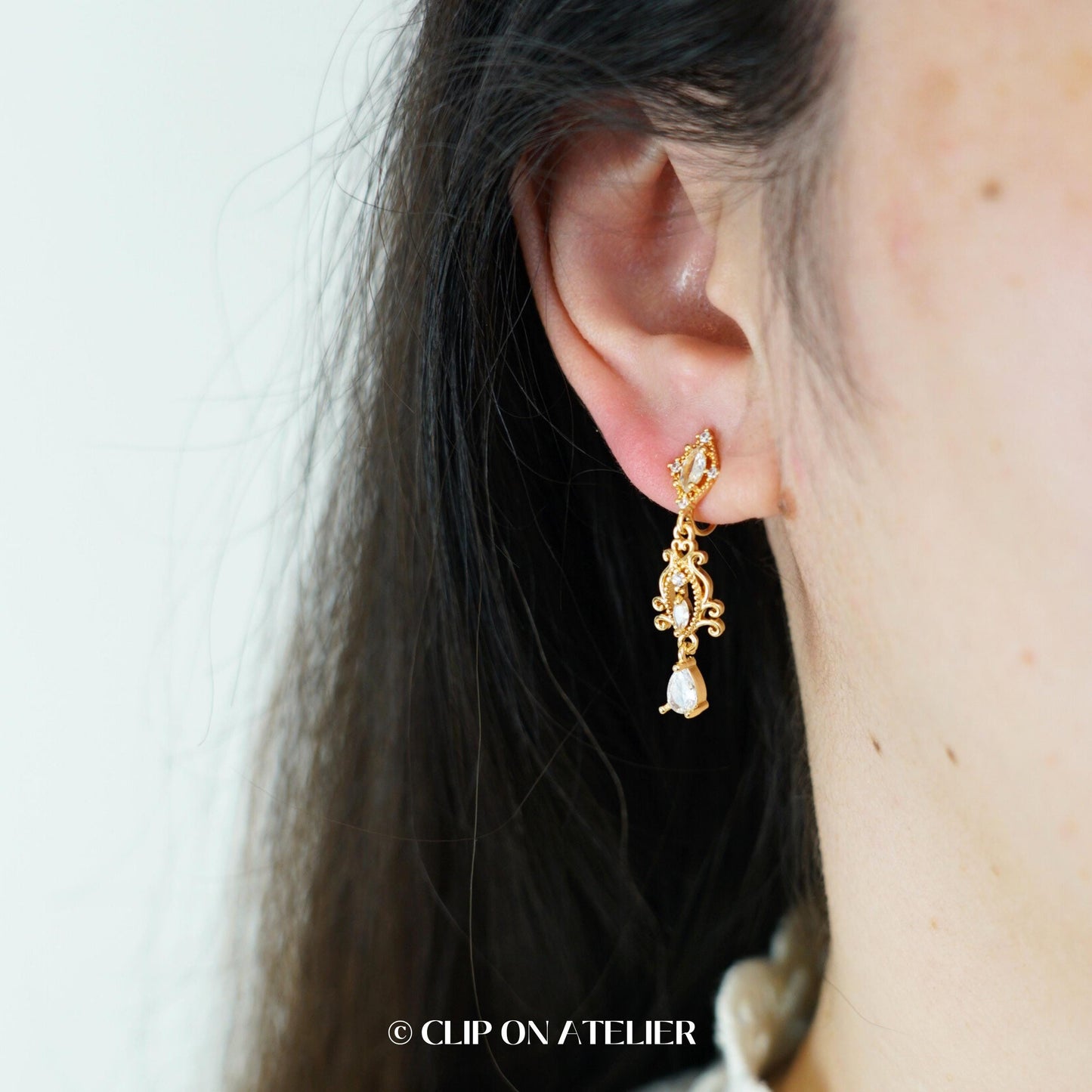 Art Deco Clip On Earrings Diamond Minimalist Vintage Inspired