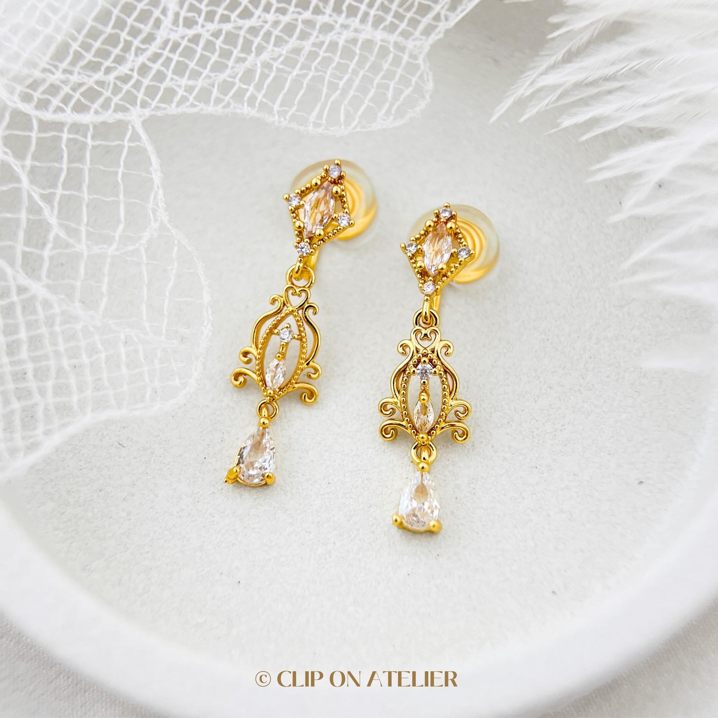 Art Deco Clip On Earrings Diamond Minimalist Vintage Inspired