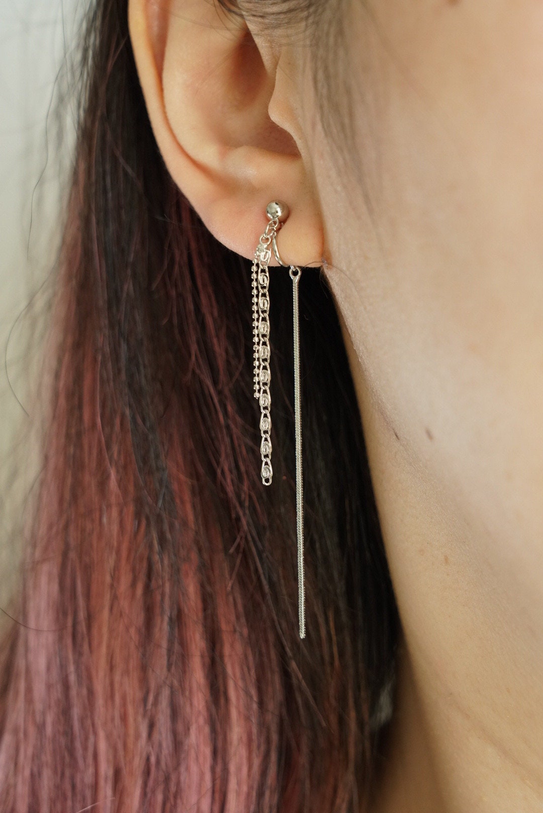 Clip On Earrings Minimalist Gold Long Tassel Chain Threader
