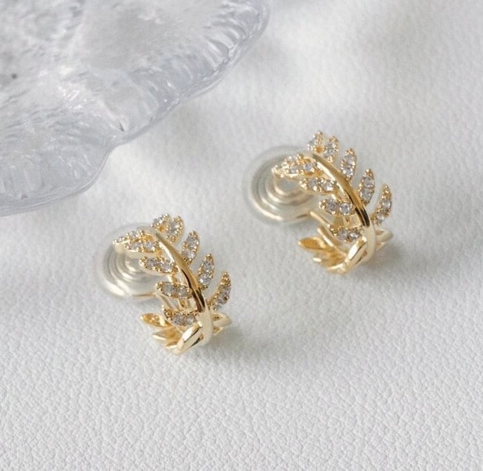 Boho Olive Leaf Huggie Clip On Earrings | Gold & Silver