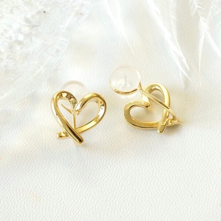 Dainty Love Heart Ear Clips | Gold & Silver