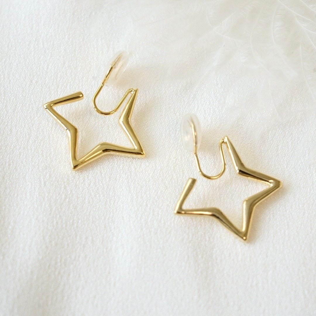 Minimalist Star Clip On Earrings | Sliver Gold