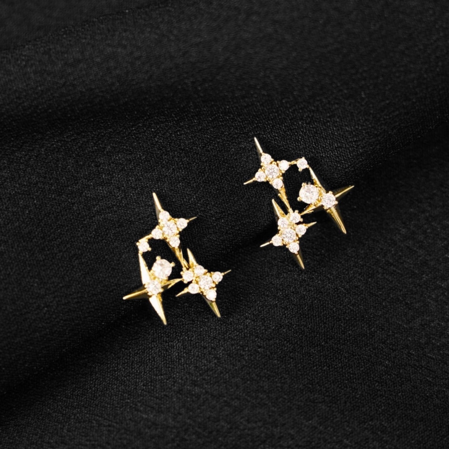 Gold Diamond Stars Dainty Clip On Earrings